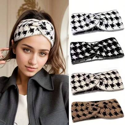 1pc Women's Knitted Headband - Black & White, Brown And Beige Loose Fit Autumn/Winter Headband, Soft & Comfortable Autumn/Winter Fashion Accessory, Outdoor Hairstyle Decoration Hair Accessaries
