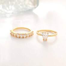 Cubic Zirconia Gold Rings Women Non Tarnish  Dainty 14K Gold Plated Stackable Princess Cut Engagement Ring Set Wedding Promise Rings Her Jewelry Size 6 8 9 10 11 - B-2pcs Pear Shaped Engagement Ring + 8 - View 9