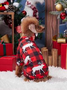 1pc Christmas Pattern Pet T-Shirt, Thin Autumn/Winter Clothes For Dogs & Cats - Red and White - View 6