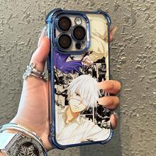 Estuche Transparente Antigolpes para 16, 15, 14, 13, 12, 11 Pro, X, XR, XS, Plus - Diseño de Kaneki de Ghoul Anime17  17promax - Azul - Ver 3