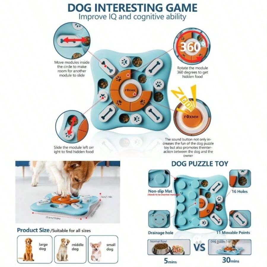 Interactive Dog Treat Puzzle Toys IQ Training Mental Stimulating, Fun Slow Feeder, Large Medium Small Dogs Enrichment Toys With Squeak Design - S-level 2 - View 1
