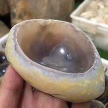 瑪瑙石英水晶碗 手工原石冥想碗，含天然內含物，居家祭壇中心裝飾，適合冥想 - 彩色 - 查看 2