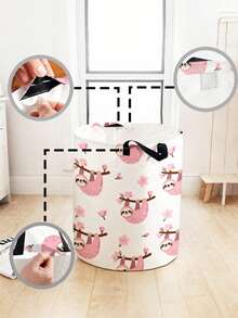 1 件大容量可折叠圆形动物印花收纳篮带手柄，多用途适用于浴室、卧室、洗衣房、玩具、家居用品、可折叠脏衣篮、储物箱 - 彩色 - 查看 2