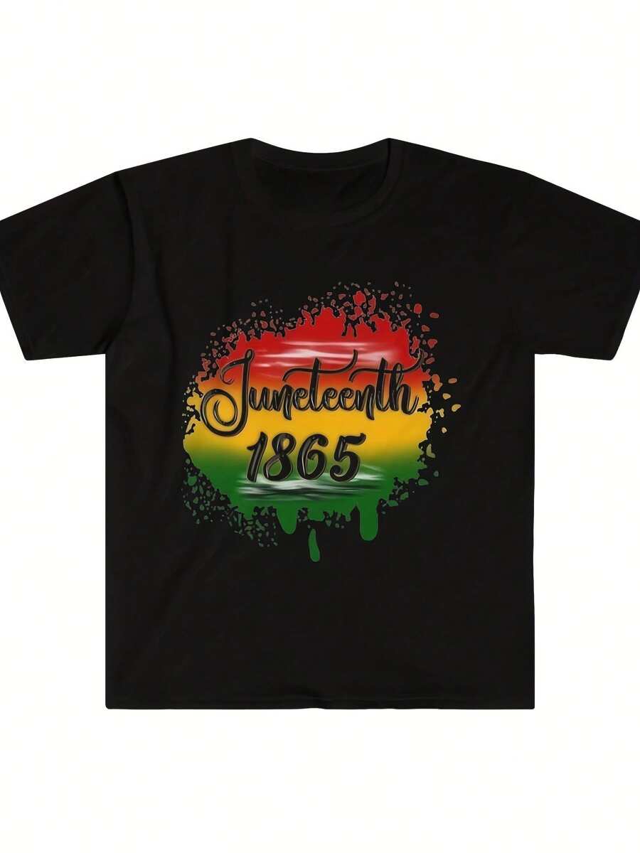 Juneteenth 1865 Airbrush T-Shirt'-- Funny Printed Casual T-Shirt, 2942% Cotton, Round Neck, Regular Style, Perfect Valentine's Day/Christmas Gift For Your Boyfriend/Husband - 款式9 - 查看 1