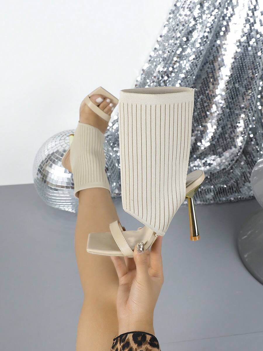 Women's Elegant Strap High Heel Sandals, Suitable For Commuting - Apricot - View 1