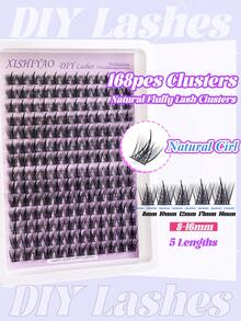 168 piezas Grupos de pestañas de hada estilo manga C Curl, mezcla de 8-16mm, pestañas naturales suaves y difuminadas para DIY, pestañas postizas individuales fáciles de usar y reutilizables para maquillaje diario - Multicolor - Ver 6