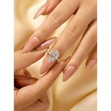 5.0CT Elongated Pear Shaped Engagement Ring, Hidden S925 Silver Teardrop Promise Wedding Ring - Mạ vàng 14K + 4 - Xem 3