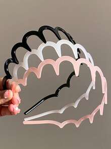 3pcs/1pc 38cm/14.96in Non-Slip Serrated Plastic Headbands In Black, White & Pink, Lightweight Wavy Toothed Hair Hoops For Makeup, Face Washing & Daily - Multicolor - View 12