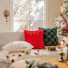 Cojín de Navidad, Cojín de Navidad de Felpa, Funda de Navidad, 45 x 45, Decoración de Navidad Elegante, Funda de Almohada para Sala de Estar - E-Verde(Arbol de Navidad) - Ver 5