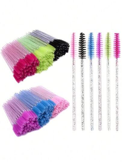 50/100/300pcs Crystal Eyebrow Pencils, Mascara Wands Makeup Brushes, Nylon Lash Lift Curler, Odorless Eyebrow Extender Applicator, Suitable For Normal Skin - Multi-Color Brush Set In Pink And Black