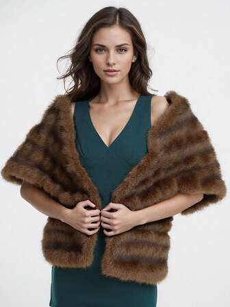 1 件女士优雅高贵人造毛皮披肩，适合派对、婚礼的温暖披肩