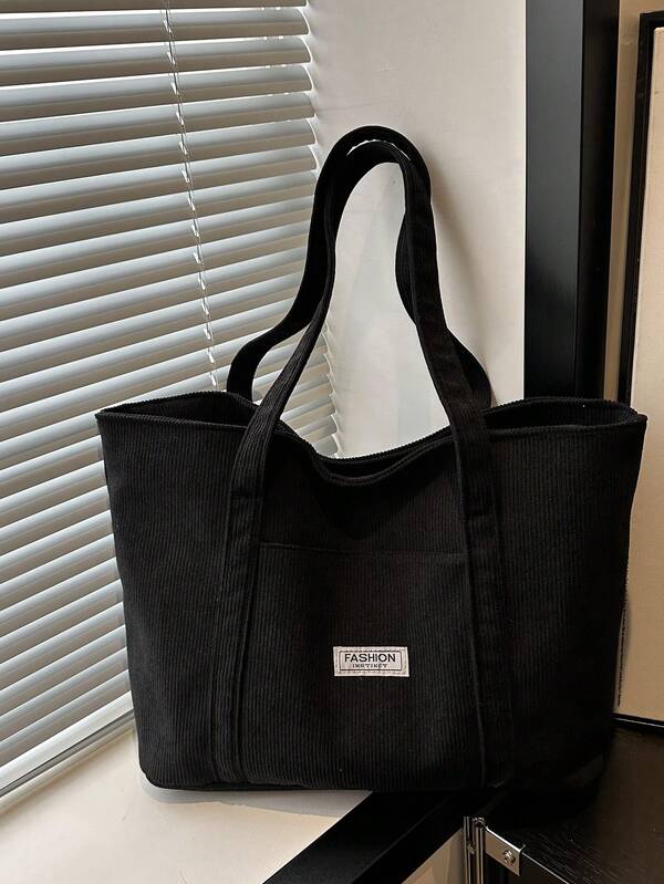 New Autumn/Winter Vintage-Inspired Corduroy Tote Bag With Zip Closure. Lightweight And Minimalist Design, This Spacious Soft-Sided Shoulder Bag Is Ideal For Women's Everyday Leisure, Commuting, Work, Holidays And Student Use.
