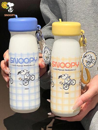 SNOOPY 1 Stück 550ML Snoopy Edelstahl Isolierflasche, Großer Kapazität Studentenbecher, tragbarer Sportbecher mit Strohhalm, geeignet für Männer & Frauen