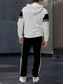 2 Stücke/Set Herren Los Angeles Grafik Hoodie Sweatshirt & Jogginghose, leicht & atmungsaktiv, Frühling/Herbst - Weiss - Übersicht 2