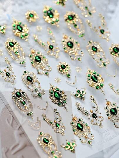 1 st. jul 5D präglade nagelklistermärken lyxiga retro barocka guldstämplade nageldekaler med simulerade ädelstensdesigner jul vinter nagelkonst dekaler självhäftande sliders gör-det-själv berlocker manikyr nageldekoration julklapp för kvinnor tjej