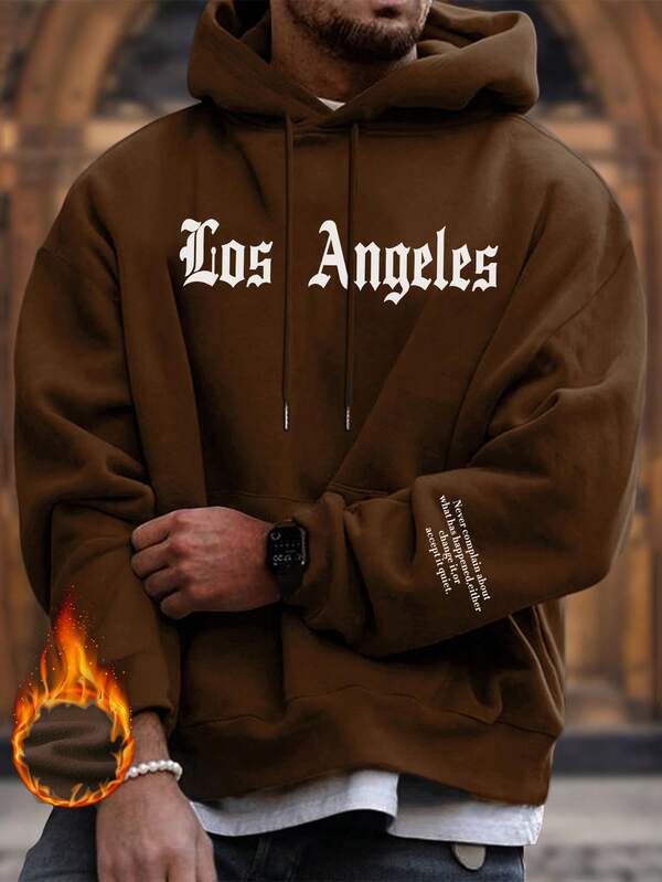 Sudadera con capucha con bolsillo tipo sobre con la letra de Los Ángeles para hombres, nueva para otoño/invierno