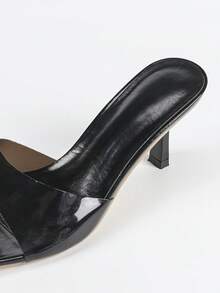 Damen modische elegante schwarze Mules mit quadratischer Zehenpartie und offenem Zeh, hoher Absatz, charmant und glamourös für Party, Hochzeit, Outdoor-Aktivitäten, Alltag, Stiletto-Sandalen, Größen 35-45 - Schwarz - Übersicht 8