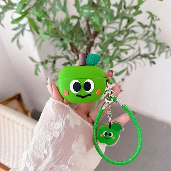 غطاء سماعات الأذن بشكل تفاحة، غطاء سماعات الأذن جميل وأنيق، حافظة واقية من السيليكون مضادة للسقوط لسماعات الأذن مع سير معصم، مناسب ل- 1/2/3/4/Pro