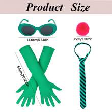 Roleplay Dreamy Set: Green Sunglasses, Striped Tie, Long Gloves, And Pink Pom-Pom Pin For Christmas, Thanksgiving, Valentine's Day, Party Decorations (Four-Piece Set)