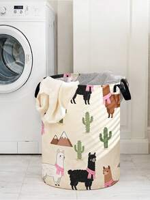 1 件大容量可折叠圆形动物印花收纳篮带手柄，多用途适用于浴室、卧室、洗衣房、玩具、家居用品、可折叠脏衣篮、储物箱 - 彩色 - 查看 15
