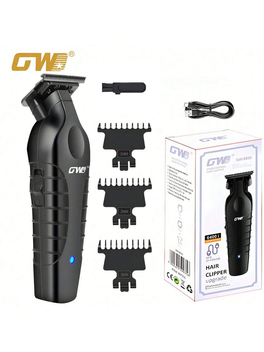 GW 9935 专业可充电无线理发器套装,USB 充电,男士电动剃须刀和美容工具 - 黑色 - 查看 1