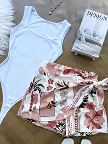 ELLIE Set With Bodysuit (Supplex Bodysuit + Lined Skirt With Shorts) - 上白下粉鳥 - 查看 3