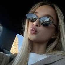 Sunglasses With Oval Frame And Niche Design For Women, High-Quality Small Retro Glasses. - 黑色 - 查看 9
