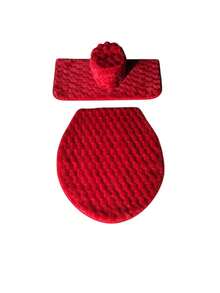 Juego de baño funda para tapa de inodoro porta rollo tapete decorativo 4 piezas wc - Rojo - Ver 3