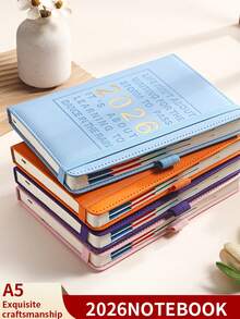 1 PC 2026 Premium PU Daily Planner – 320-Page (160 Sheets) Thick Notebook With 365-Day Dated Pages, Ribbon Marker & Pen Loop. Waterproof & Stain-Resistant Cover With Monthly Index Tabs For Efficient Planning. - Multicolor - View 1