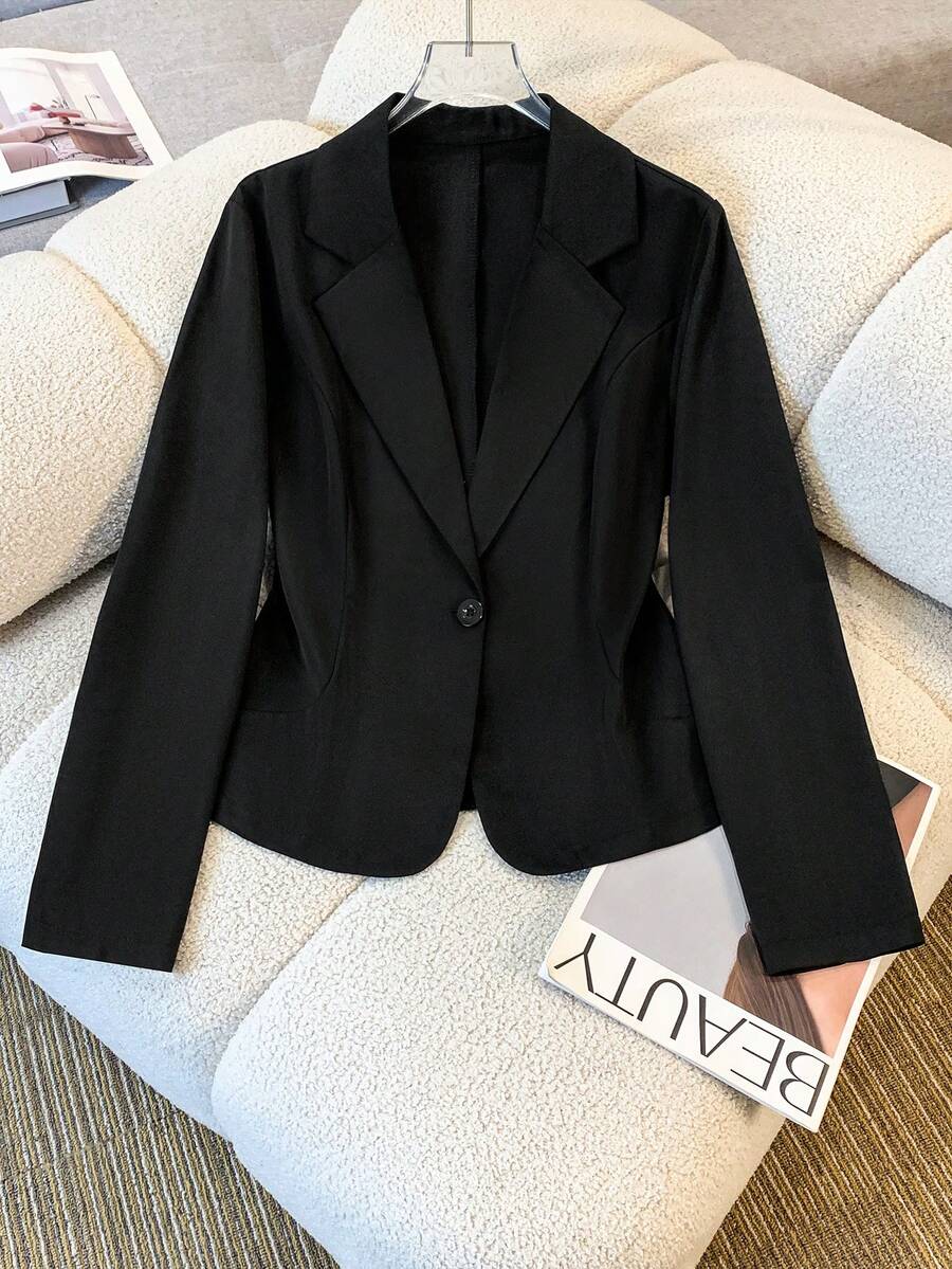Blazer de oficina de unicolor negro para uso casual y de oficina en primavera - Negro - Ver 1