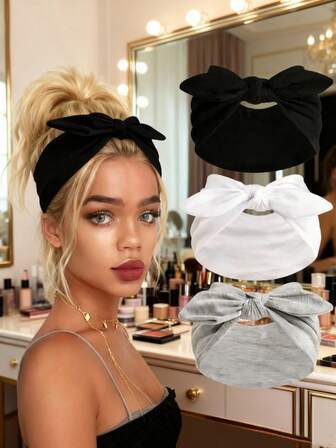 1/3/4/6 件装女士蝴蝶结兔耳发箍，波西米亚风超宽可爱兔耳打结发箍，万圣节头饰，秋季女士头巾，弹力纯色蝴蝶结发箍，适合健身/瑜伽/运动/户外活动，纯色休闲发箍，冬季围巾，发饰，圣诞礼物，女士圣诞礼物，成人圣诞礼物，发饰，圣诞礼物，成人礼圣诞发饰，礼物创意，美妆圣诞礼物，圣诞节