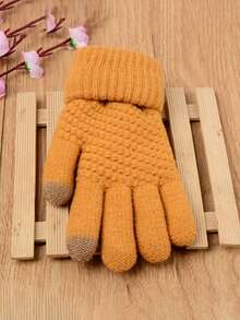 冬季手套 - 男女通用保暖手套，1 双装，弹性袖口针织触屏手套 - 彩色 - 查看 2