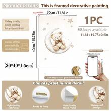 1 pieza, Arte de pared de lienzo, Decoración enmarcada para guardería, Pintura decorativa de oso de peluche. Características: Un oso de peluche sentado en una luna creciente, un oso de peluche sentado en una nube, un oso de peluche sosteniendo un globo. Ideal para: Decoración de habitación infantil, Decoración de guardería, Decoración de habitación de bebé, Decoración de jardín de infantes, Decoración de habitación de niño/niña, Decoración de sala de juegos