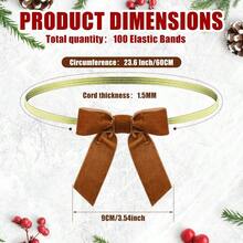 D100 Pcs Veet Christmas Gift Bows For Gift Wrapping Elastic Bows Holiday Pre Tied Bows 24'' Stretch Loops With Ribbon Stretch Cord For Flat Gift Boxes Xmas Baby Showers Weddings Party Favors - 卡其色 - 查看 2