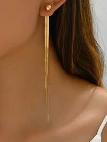 1 par de pendientes largos colgantes de metal con borlas y diseño de hueso de serpiente, creativos y sencillos, para mujeres - Oro 3 - Ver 3