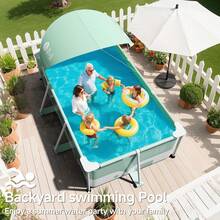 Large Frame Swimming Pool Family,Above Ground Pools With Bracket And Sunshade Canopy,Swimming Pools Above Ground Backyard,Folding Pool Kids And Adults 10ft * 70in * 30in - 1 - View 2