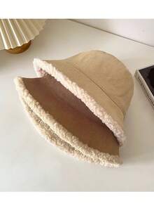 meetsunny 双面仿毛皮冬季渔夫帽，蓬松羊毛混纺保暖渔夫帽，可爱毛绒宽檐帽，男女通用，冬季服装 - 彩色 - 查看 2