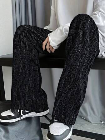 Unisex Black Corduroy Straight Leg Pants, Loose Casual Trousers, Versatile, Spring/Autumn