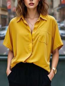 Women's Casual Short Sleeve Blouse, Suitable For Summer Vacation