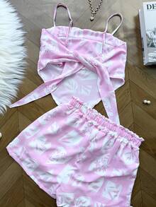 ELLIE Women's Set In Crepe Fabric With A Cropped Top And Tie-Up + Shorts With Lining - 淺粉色 - 查看 6