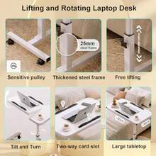 Lifting And Rotating Laptop Desk Movable Bedside Tables With Rollers For Home And Office Adjustable Computer Stand Couch Desk Table With Tiltable Tables Sofa Coffee Side Table