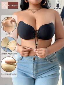 1/2 Peças Sutiã Adesivo Invisível Plus Size - Sutiã Sem Arame, Cordão, Autoadesivo, Sem Alças, Decote em V Profundo, Efeito de Elevação e Realce do Decote, Acessório de Lingerie Respirável e Confortável para Casamento e Uso Diário