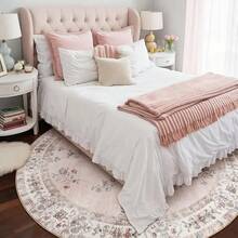 1pc Bohemian Style Pink Floral Round Area Rug, Elegant Home Office And Bedroom Decor, Decorative Carpet, Bedroom Decor, Small Rug, Carpet, Home Decor, Living Room Rug, Living Room Small Rug, Bedroom Rug, Living Room Home Decor, Outdoor Rug, Washable Rug, Plush Rug, Thick Rug, Fluffy Rug, Autumn/Winter Rug, Thick Rug - Multicolor - View 4