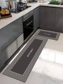 A High-Grade Line And Floral Patchwork Silicone Kitchen Mat With A Gradient Pattern, Cushioned And Anti-Fatigue, Quick-Drying And Non-Slip, Suitable For Kitchen, Bathroom, Entrance, Laundry Room, Etc. ,Room Decor - Dark Grey - View 11