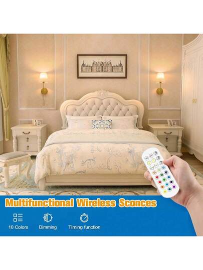 1/ Rechargeable Wand Lights Remote(Includes RGB Verlichting Bulb) Bedside Lamp, Ceiling Light, Fairy Lights, ative Lamps, Night Light– 15 Dimmable Sconces Bedroom, Living Room, Hallway, Bathroom, Kitchen, Closet Lighting, ations Home Ceilin(1800mAh) view 3