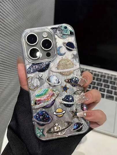 2D Planet Pattern Shockproof & Anti-Fall Phone Case, Suitable As Gift For Family, Friends, Lovers, Compatible With Apple Series 16 & 17