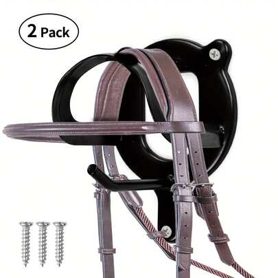 Suporte para cabeçada de cavalo, conjunto com 4 ganchos, organizador de arreios, cabides, suporte de metal com tubos e parafusos para suprimentos de estábulo (preto)