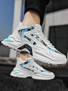 男士时尚高帮厚底休闲鞋，系带学院风，舒适、耐用、简约、百搭 - 白藍 - 查看 5