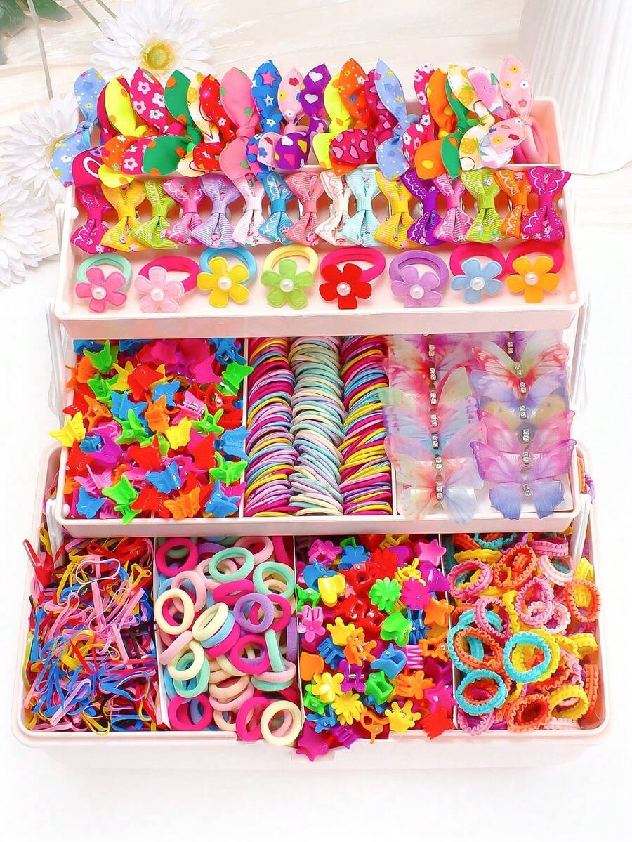 Bộ 555 kẹp tóc hình bướm nhiều màu, dây buộc tóc thời trang dễ thương, dây thun buộc tóc, dây buộc tóc đuôi ngựa tết cho học sinh, phụ kiện tóc hình bướm thích hợp sử dụng hàng ngày, dạo phố, dự tiệc