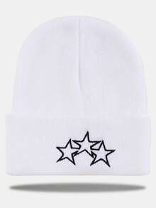 2pcs Embroidered Black & White Knit Beanie Hats, Warm - Multicolor - View 13